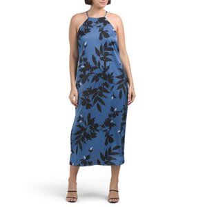 ANNE KLEIN Blue/black Halter Bias Slip Dress